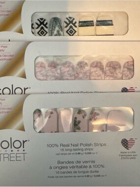 Color Street Pink, Flamingo Floral and Green Leaf Nail Polish Strips
